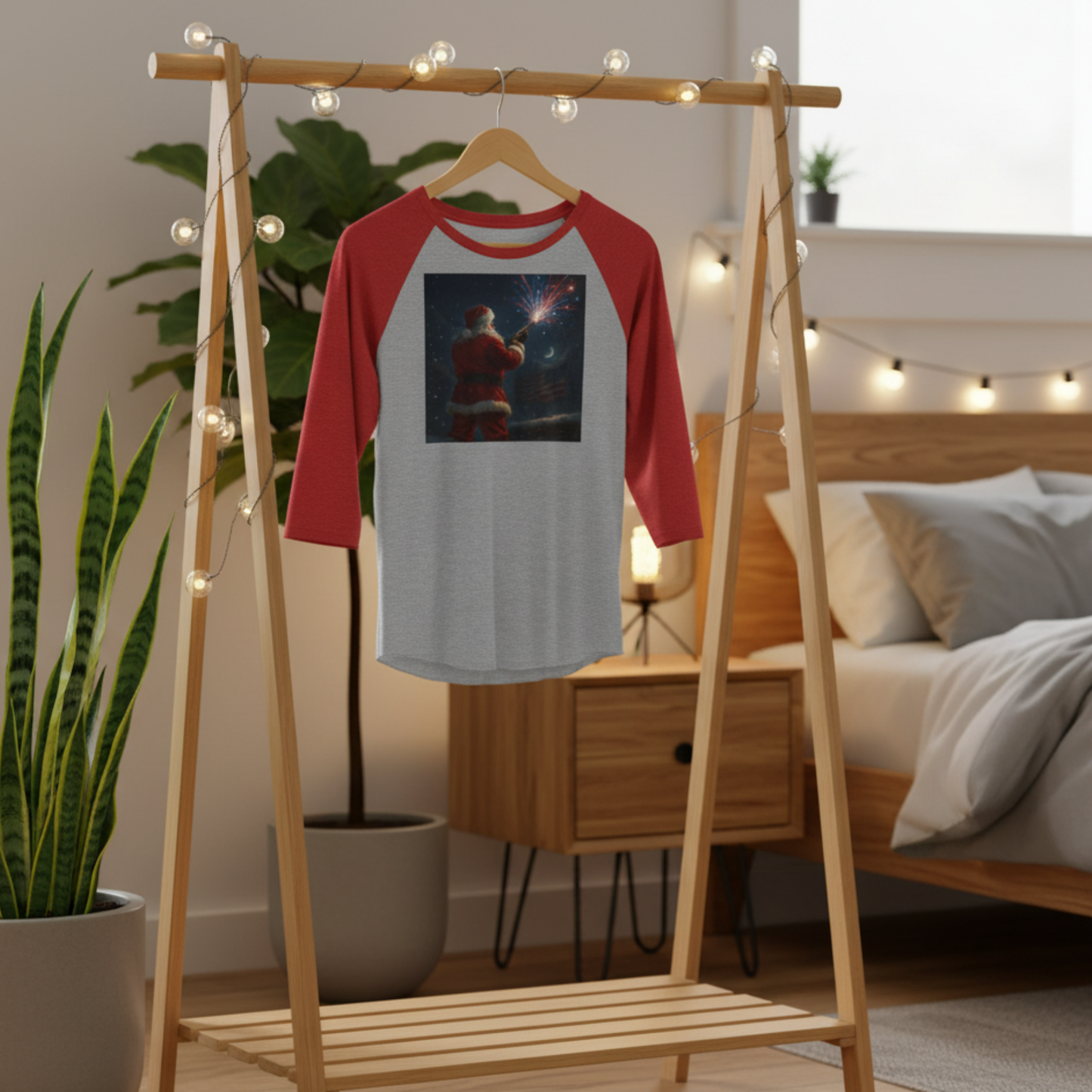 Stars & Stripes Santa Baseball Raglan – Patriotic Christmas 3/4 Sleeve Shirt, Unisex Holiday Tee