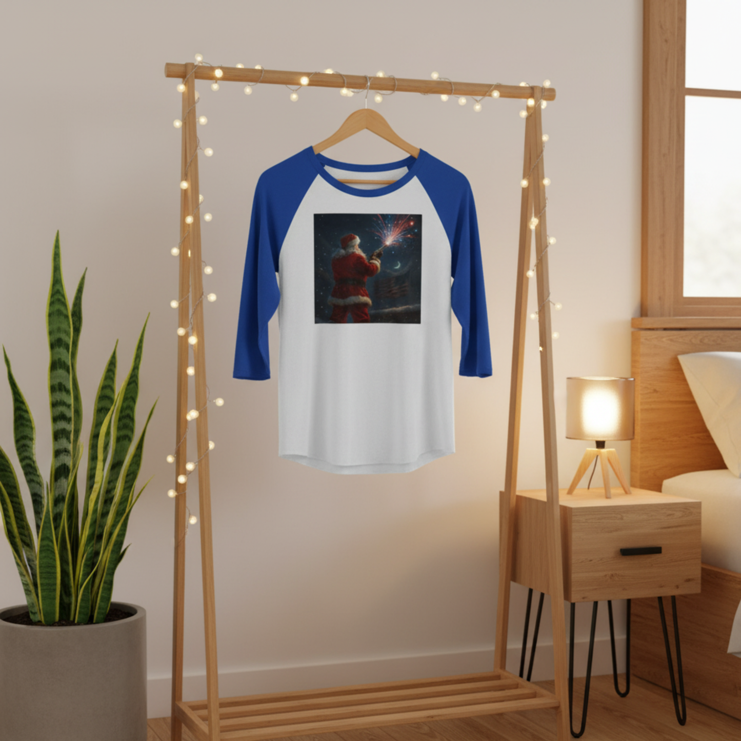 Stars & Stripes Santa Baseball Raglan – Patriotic Christmas 3/4 Sleeve Shirt, Unisex Holiday Tee