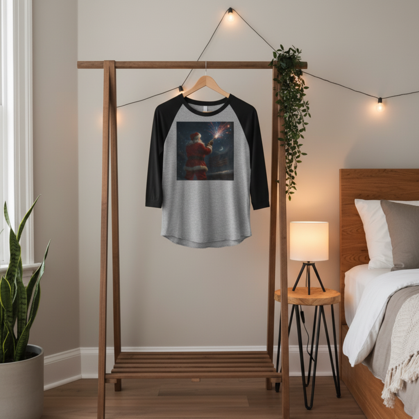 Stars & Stripes Santa Baseball Raglan – Patriotic Christmas 3/4 Sleeve Shirt, Unisex Holiday Tee