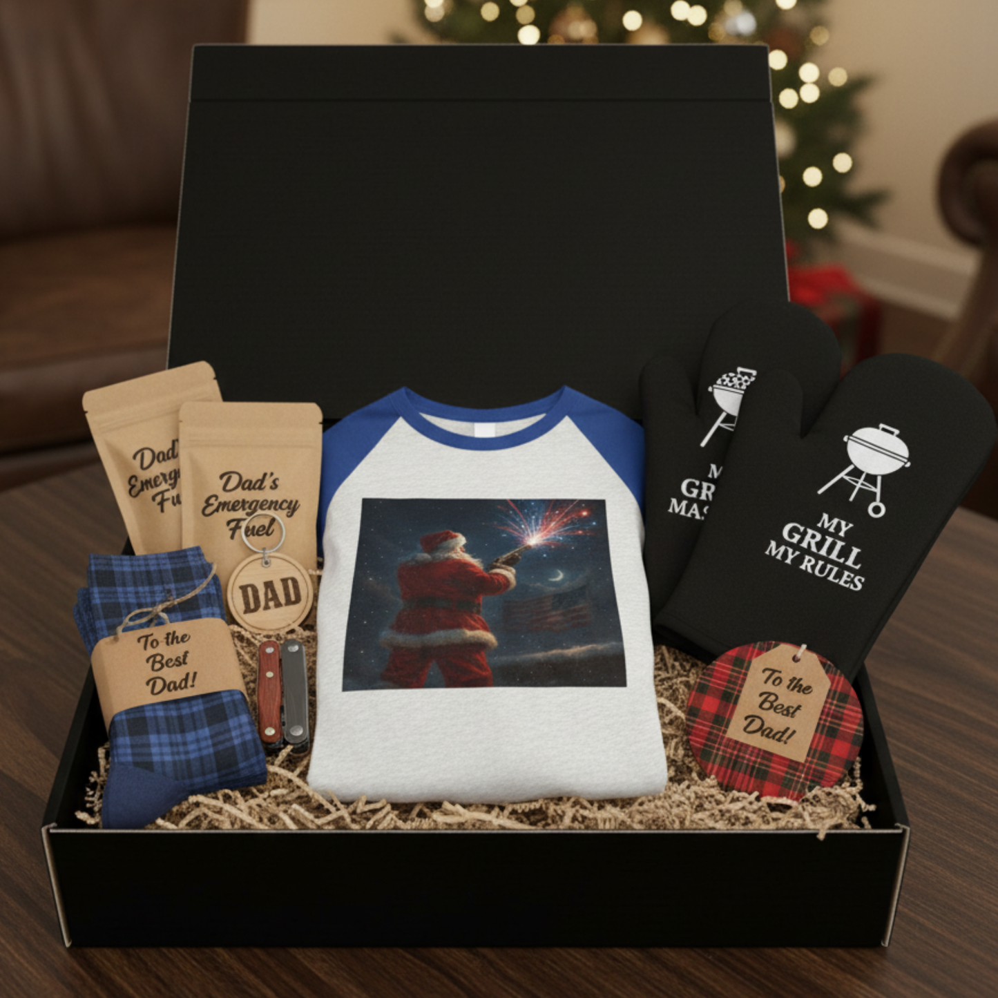 Stars & Stripes Santa Baseball Raglan – Patriotic Christmas 3/4 Sleeve Shirt, Unisex Holiday Tee