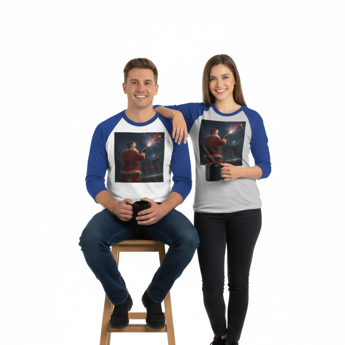Stars & Stripes Santa Baseball Raglan – Patriotic Christmas 3/4 Sleeve Shirt, Unisex Holiday Tee