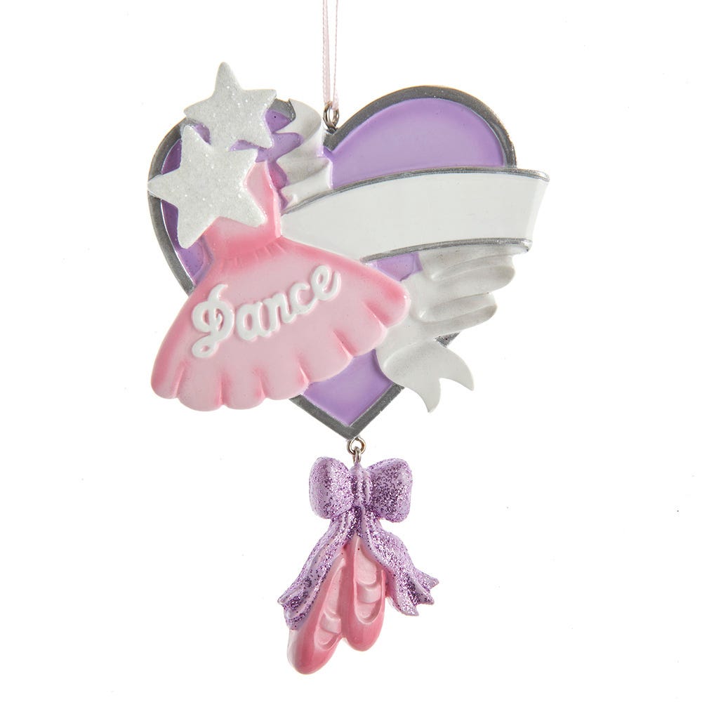 Kurt S. Adler Ballet Dancing Heart Purple and Pink 4.5 Inch Resin Hanging Ornament
