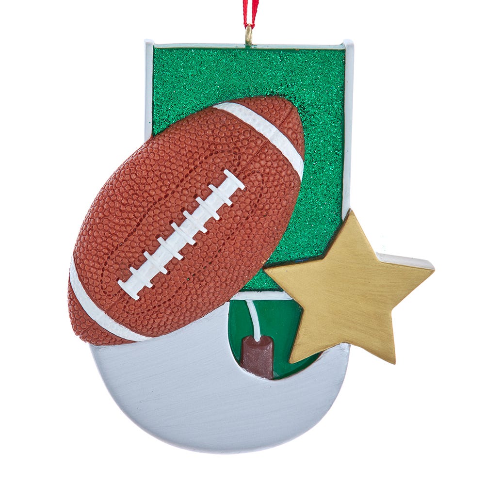 Kurt Adler A2224 Football with Star Brown and Green 3.75 Inch Resin Hanging Christmas Decoration Ornament
