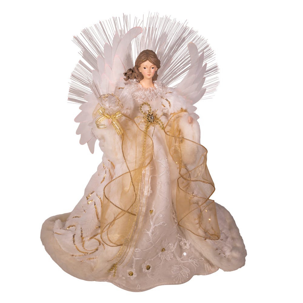 16" Gold/White LED Fiberoptic Angel Tabletop | Kurt Adler