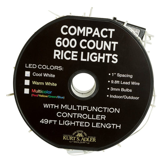 600-Light Cool White LED Rice Light String (White Wire) | Kurt Adler