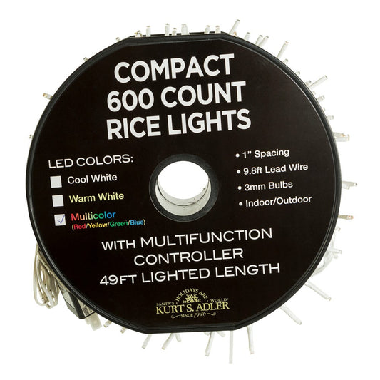 600-Light Multi-Color LED Rice Light String (White Wire) | Kurt Adler