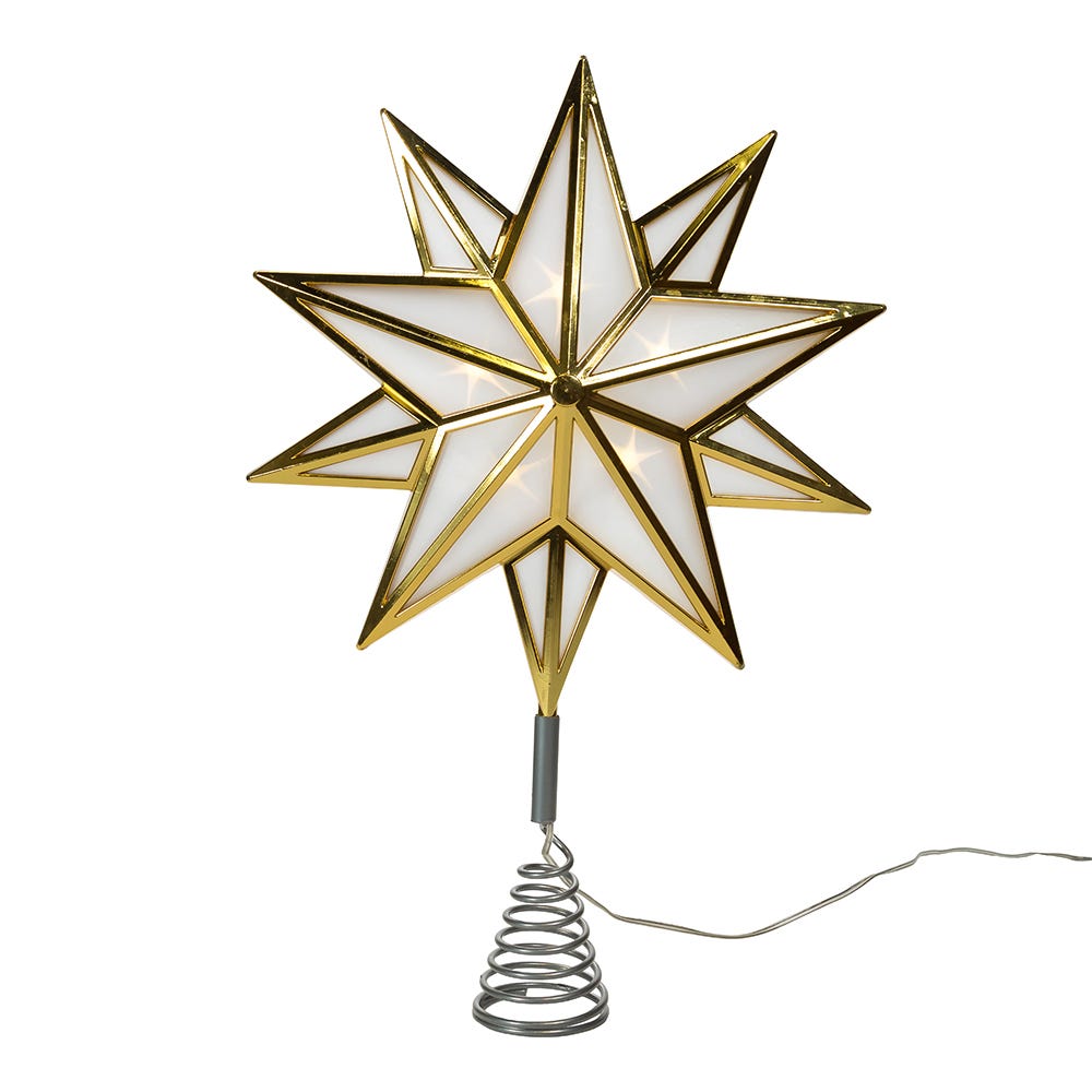 15-Inch 10-Point Warm White LED Gold Star Tree Topper