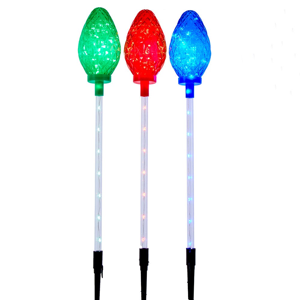 27.2-Inch Multi-Color LED Faceted C9 Yard Stakes, 3 Piece Set