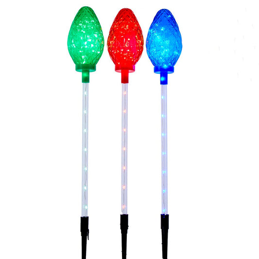 27.2-Inch Multi-Color LED Faceted C9 Yard Stakes, 3 Piece Set