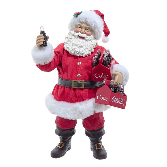 Kurt Adler 10.5-inch Coca-Cola Santa Holding Two Six Packs Table Piece