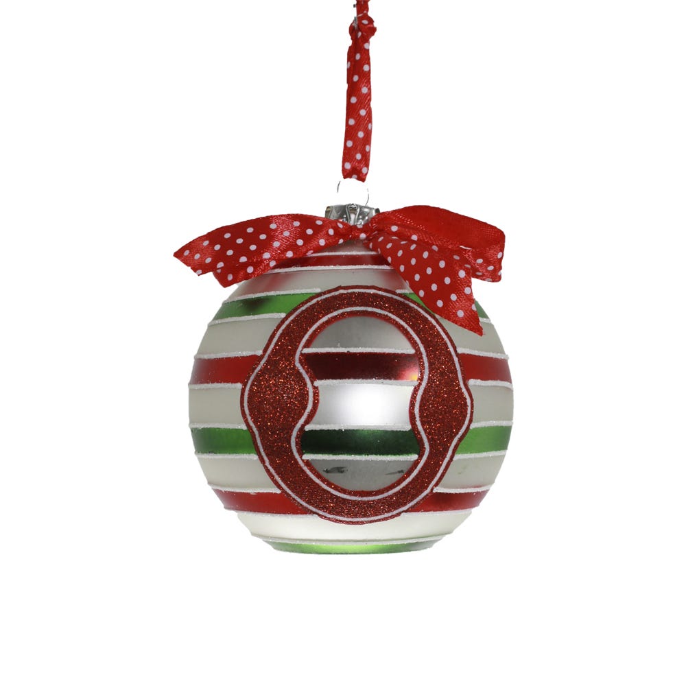 Kurt S. Adler Glass Striped Letter O Ball Ornament, 100MM, Multicolor
