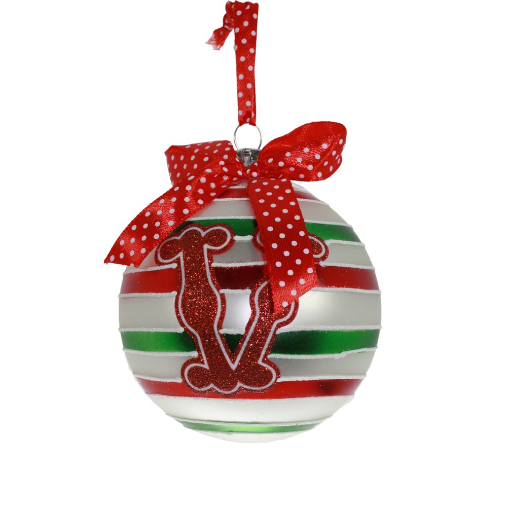 Kurt S. Adler 100MM Glass Striped Letter “V“ Ball Ornament