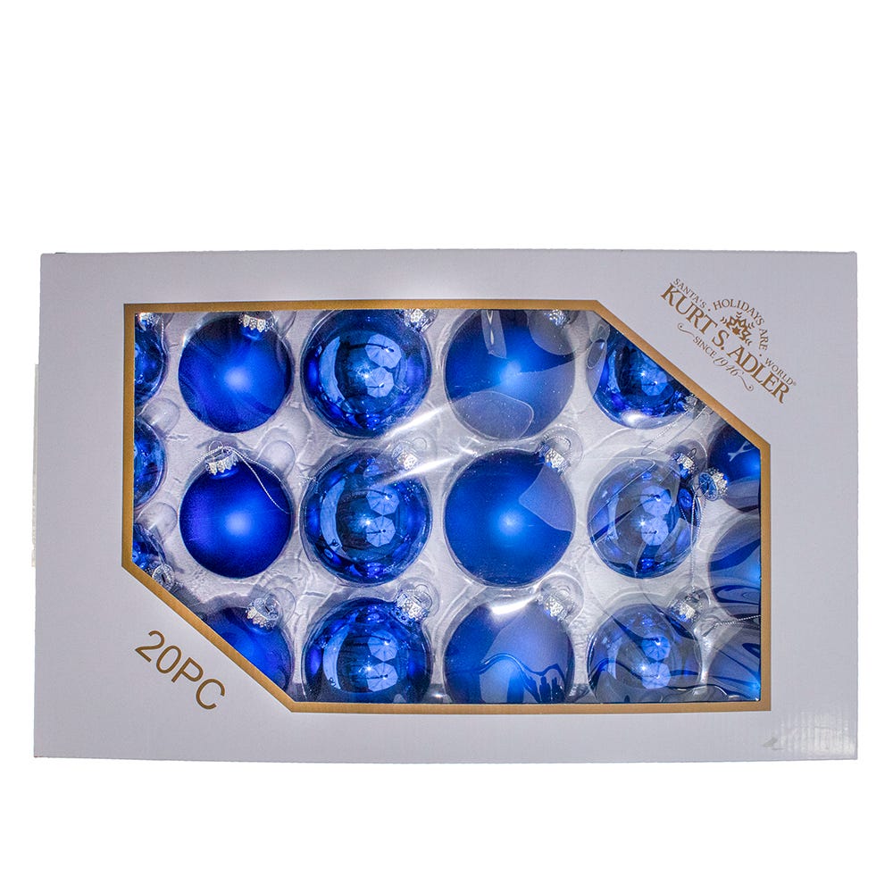 20-Count 60–80 mm Shiny/Matte Blue Christmas Balls | Kurt Adler