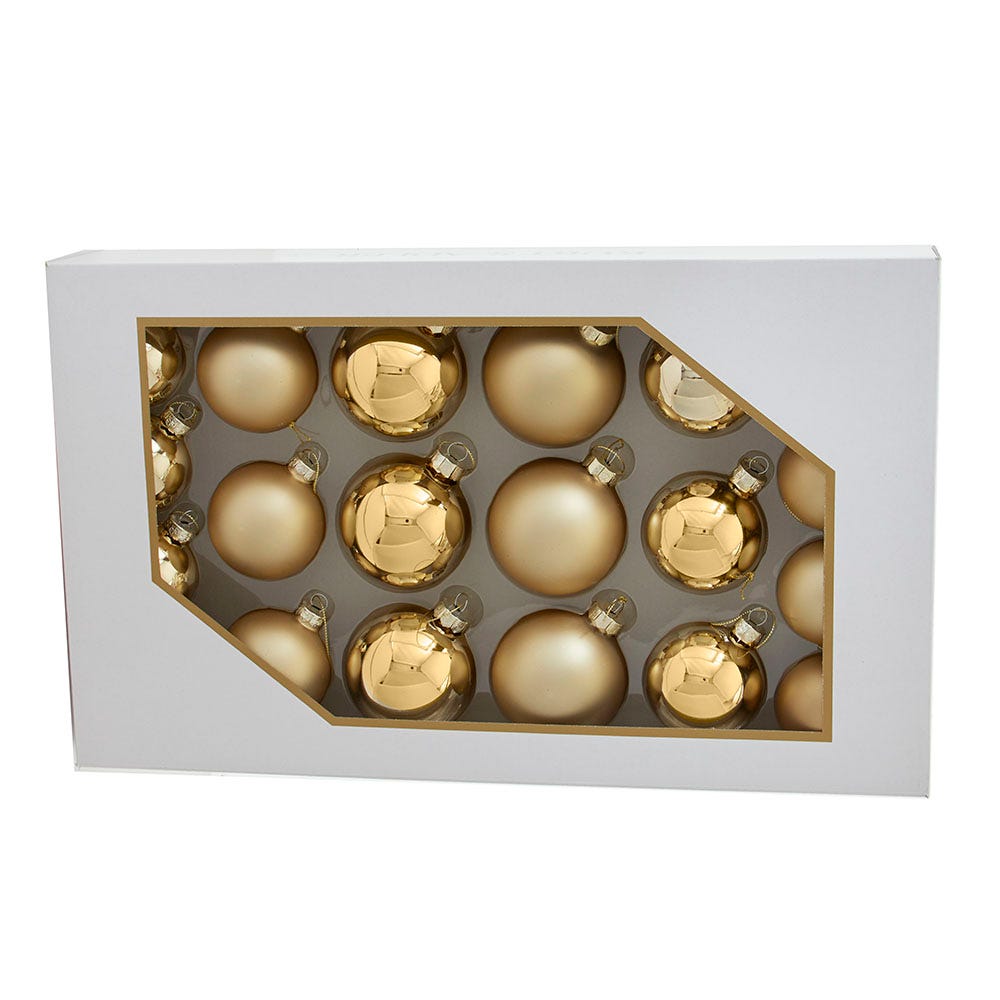 Kurt S. Adler 60-80MM Shiny/Matte Champagne Gold Glass Ball Ornaments, 20-Piece Set