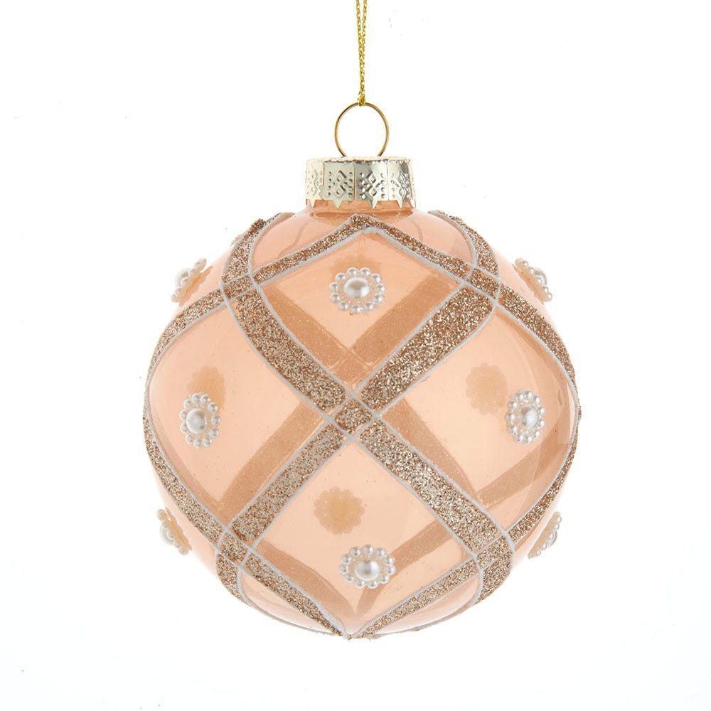 80MM Champagne and Pearl Peach Glitter Ball Ornaments, 6 Piece Set