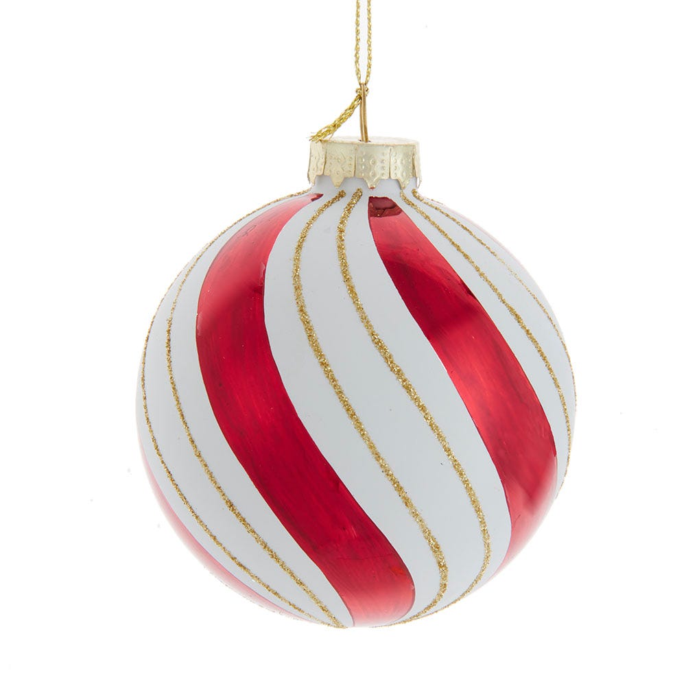 Kurt S. Adler Gold, Red and White Glass Ball, 6 Piece Ornament Set, 80MM, Multi-Color