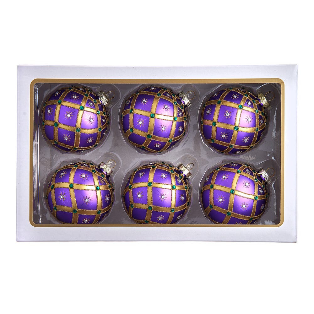 80 mm Purple Jewel Glass Ball Ornaments, Set of 6 | Kurt Adler