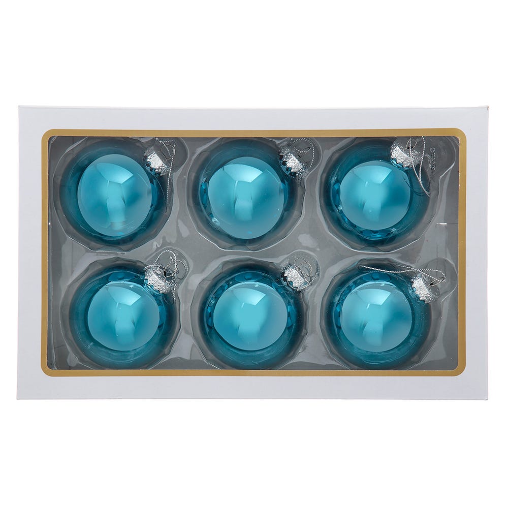 Kurt Adler 80MM Glass Shiny Teal Ball Ornaments