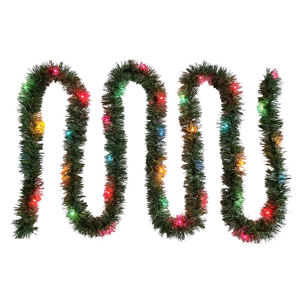 18' Pre-Lit Green Garland, 50 Multi-Color Incandescent Lights | Kurt Adler