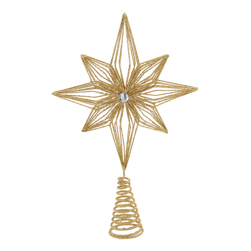 Kurt Adler 12-inch Unlit Gold Glittered 6-Point Star Treetop