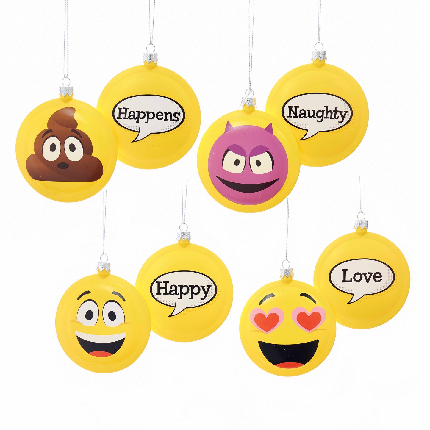 Kurt S. Adler Kurt Adler 86mm Emoticon Disc Ornament Set of 4, 4 Piece