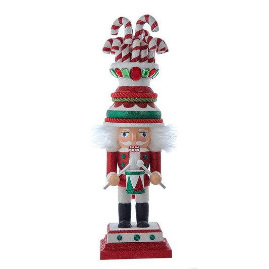 Kurt Adler 16-inch Hollywood Nutcrackers™ Candy Cane Hat with Drum Nutcracker