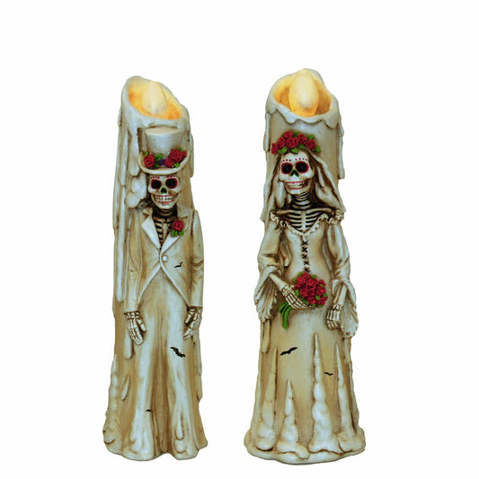 Kurt Adler Day of The Dead Skeleton Flickering LED Candle Figurines Set of 2 Halloween