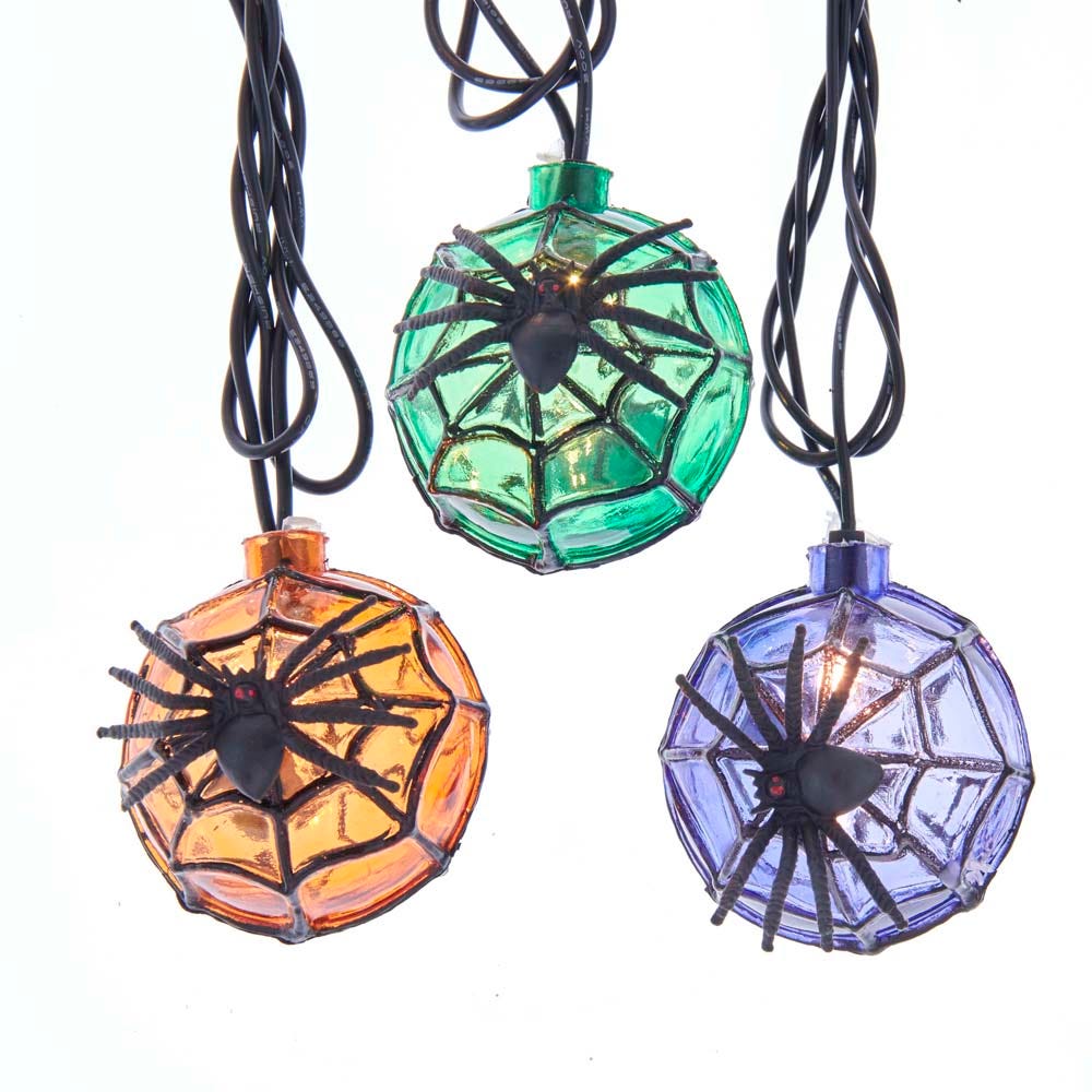 Kurt S. Adler UL 10-Light Orange, Purple and Green Balls with Spider Incandescent Light Set