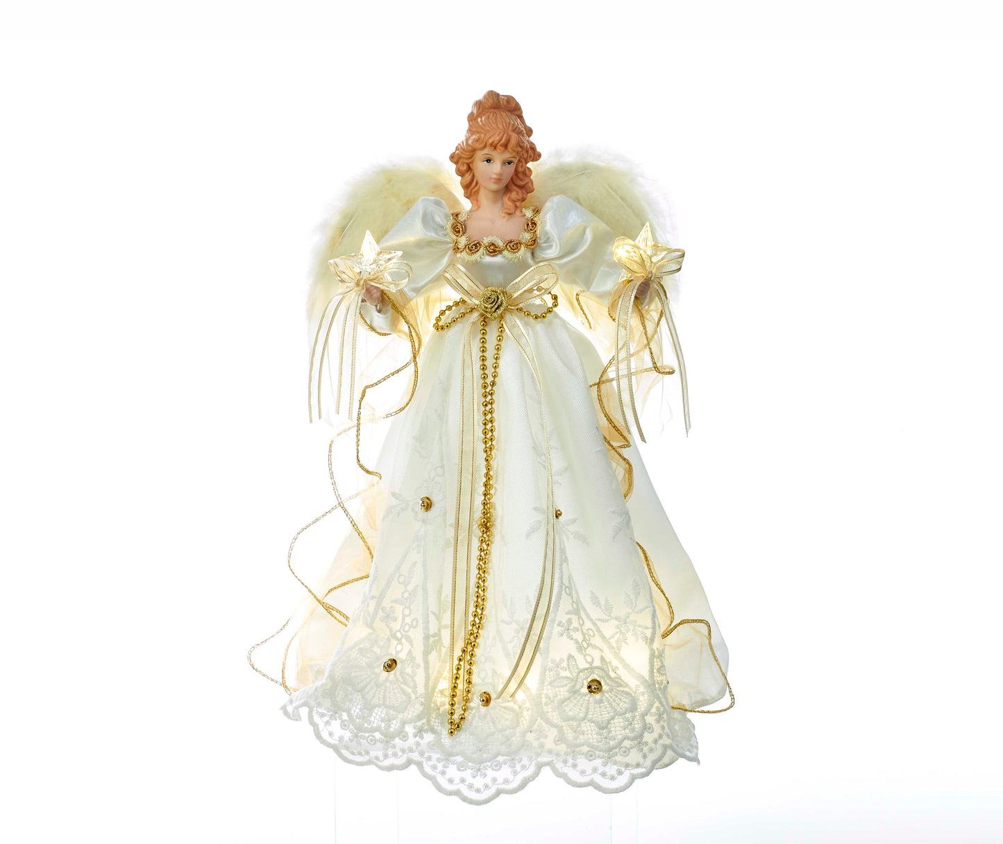 Kurt S. Adler Kurt Adler 14-Inch Battery-Operated Ivory and Gold LED Angel Treetop, White