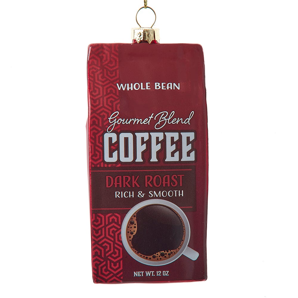 Glass Glass Dark Roast Coffee Bag Christmas Ornament