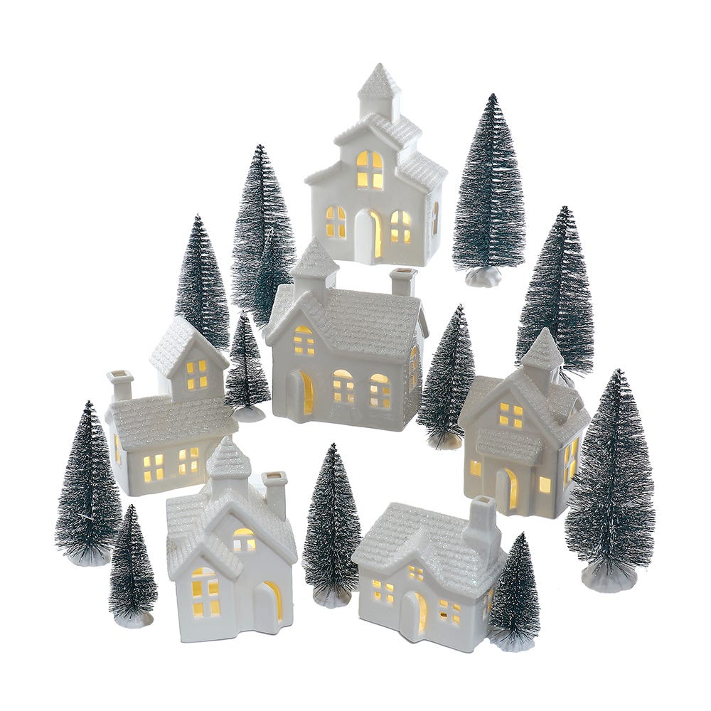 24-Piece Battery-Operated Lighted Porcelain House Set (3"–7.7") | Kurt Adler
