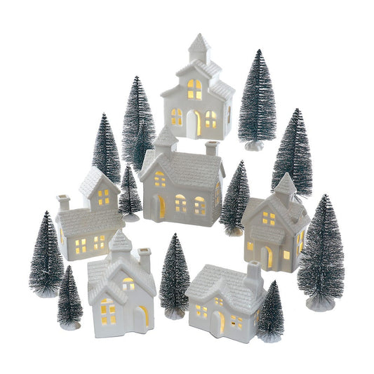 24-Piece Battery-Operated Lighted Porcelain House Set (3"–7.7") | Kurt Adler
