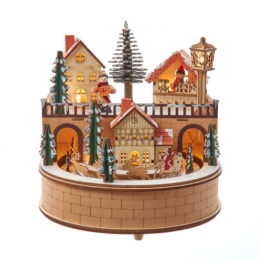 Kurt Adler 7.87-inch Battery Operated Wooden LED Light-Up Santa Musical Christmas Village