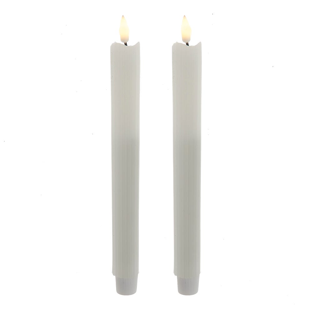 Kurt S. Adler Kurt Adler 9.7-inch Battery Operated LED Flicker Flame Ridged Taper Set Candle, White