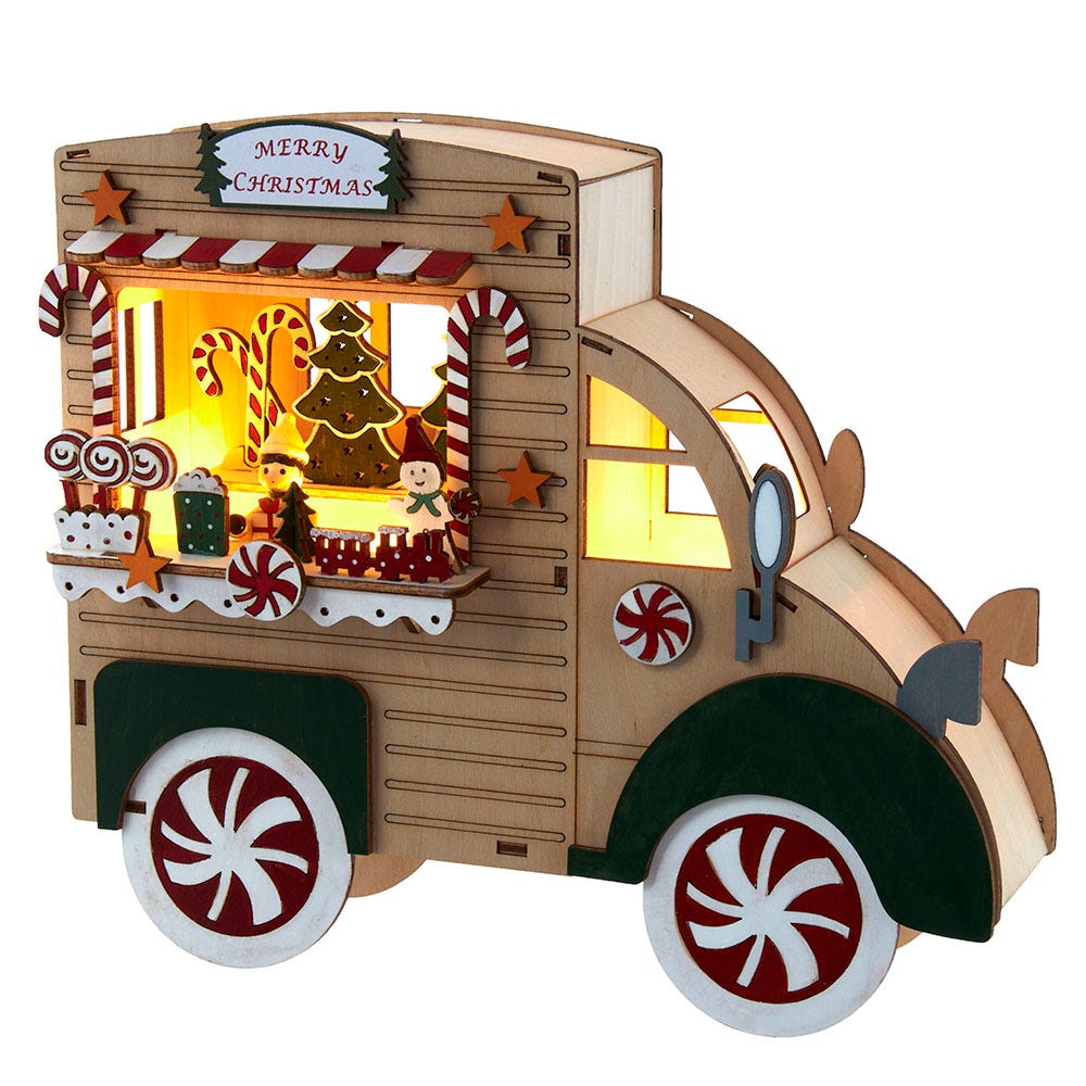 Kurt S. Adler Battery-Operated Lit Merry Christmas Gingerbread Truck Table Piece, 10-Inch, Brown