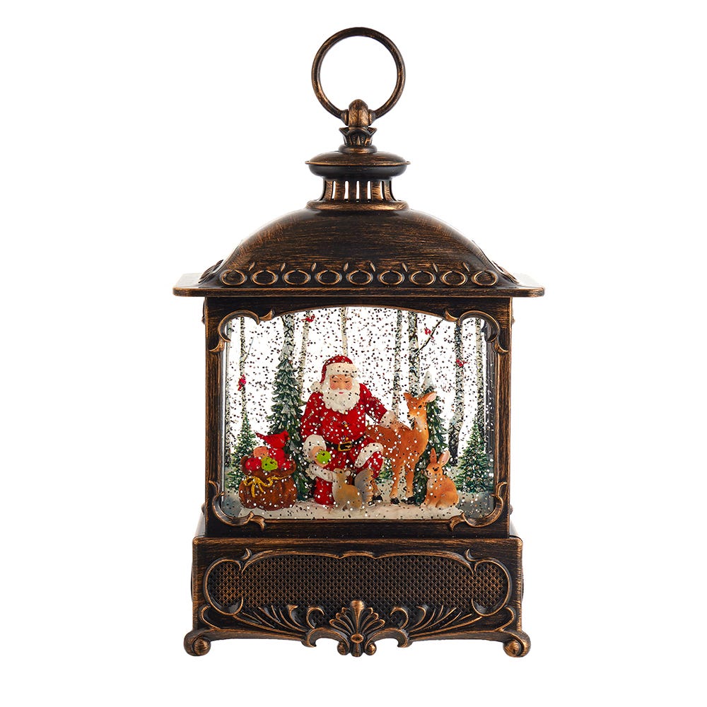 Kurt S. Adler Kurt Adler 12-Inch Battery Operated Warm White LED Lighted Santa with Animals Lantern, Black