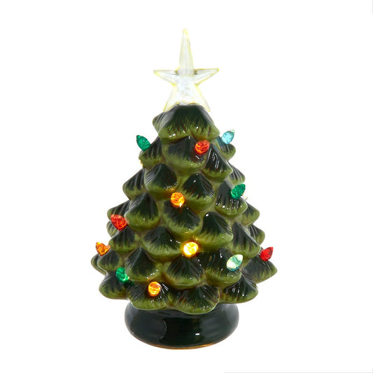 Kurt Adler 8-inch Battery Operated LED Lighted Ceramic Green Tree Table Piece