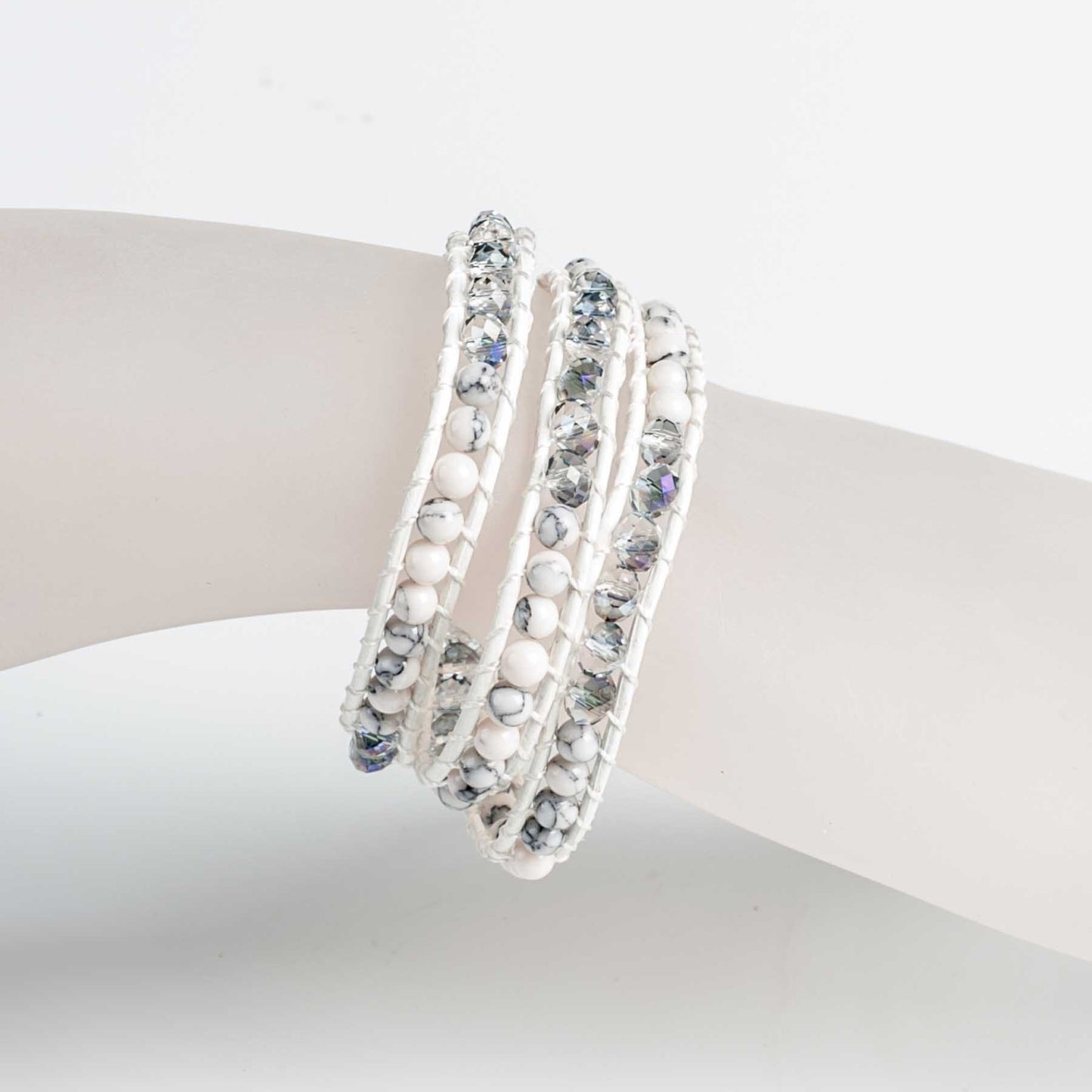 Kurt Adler White/Gray 3 Row Leather Wrap