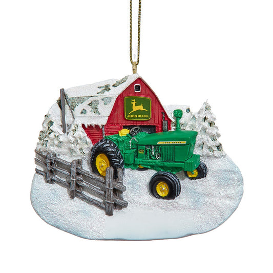 Kurt Adler 2.75 Inch John Deere Barn with Tractor Ornament for Personalization