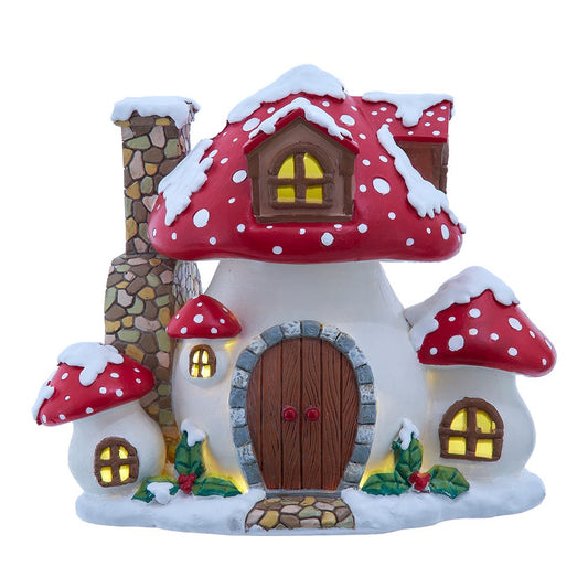 Kurt Adler 8.5-inch Merry Little Mushrooms Cottage Tabletop