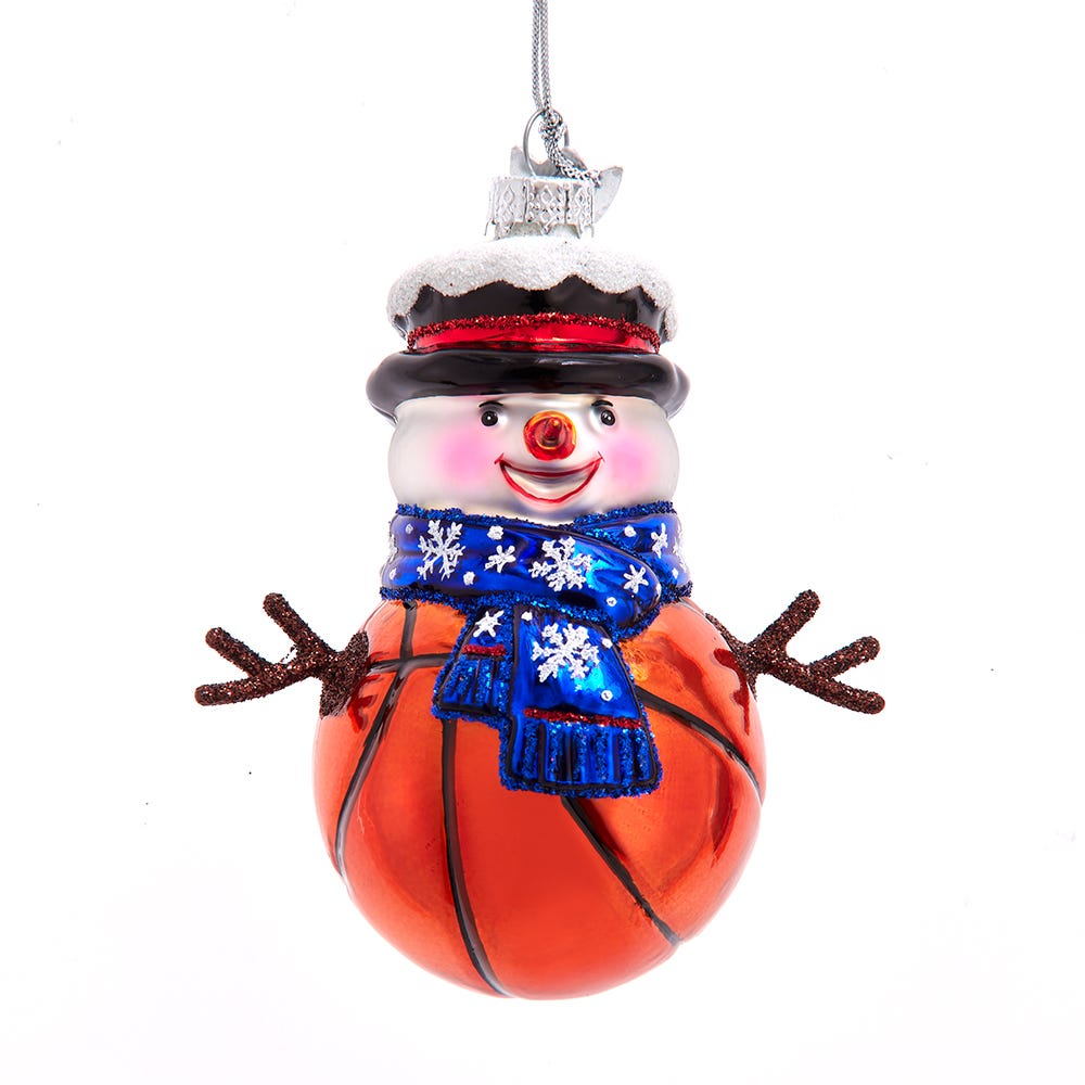 Kurt Adler Basketball Snowman - 3.5 Inch Glass Christmas Tree Ornament