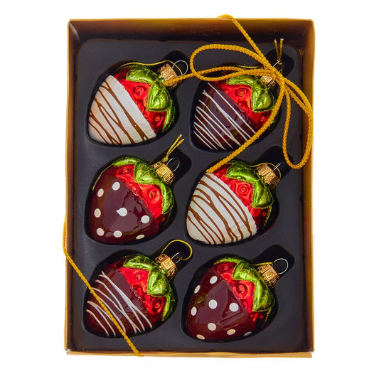 Kurt Adler 2.36-Inch Noble Gems™ Glass Chocolate Strawberry Ornaments, 6-Piece Box