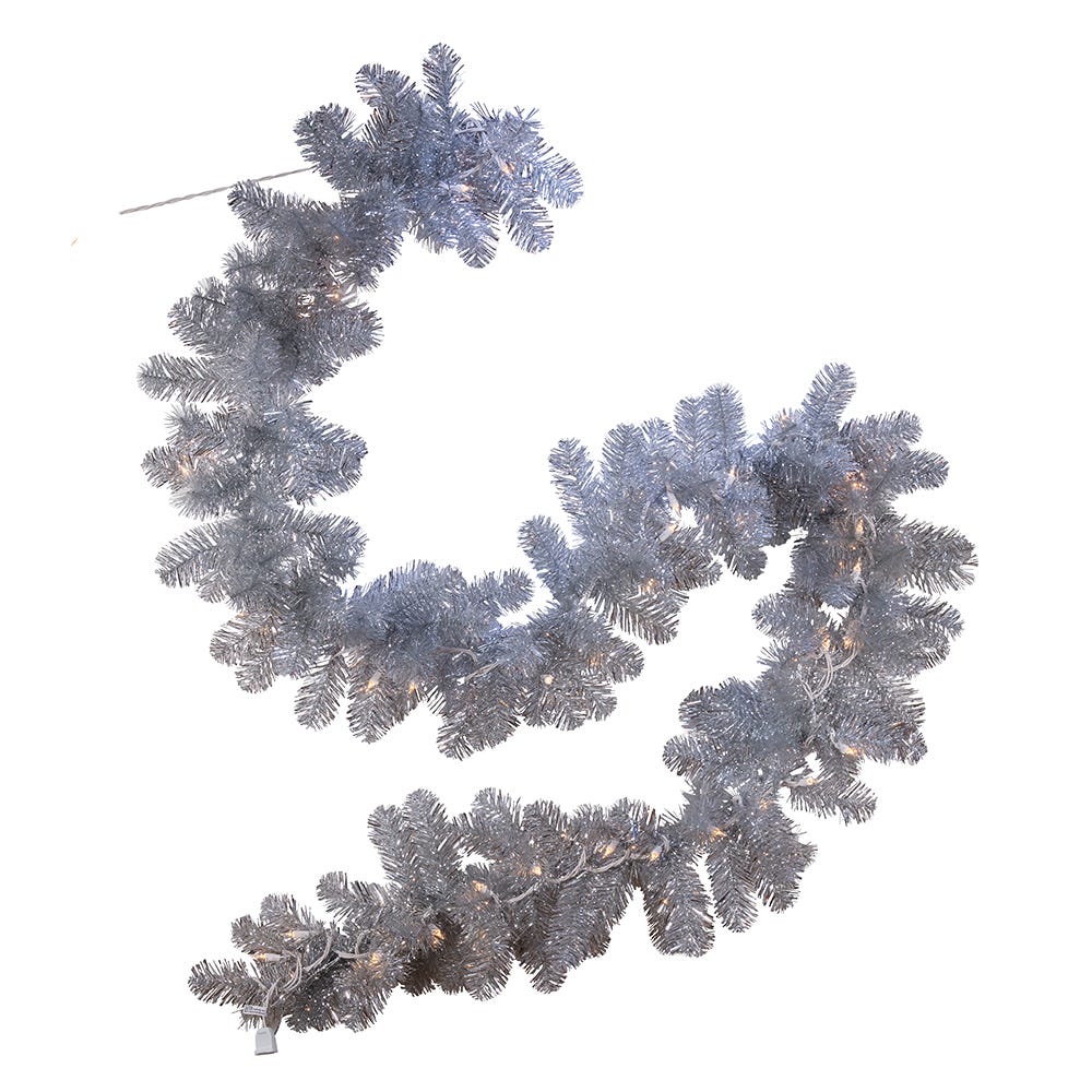 9' Pre-Lit Silver Pine Garland with 50 Lights | Kurt Adler