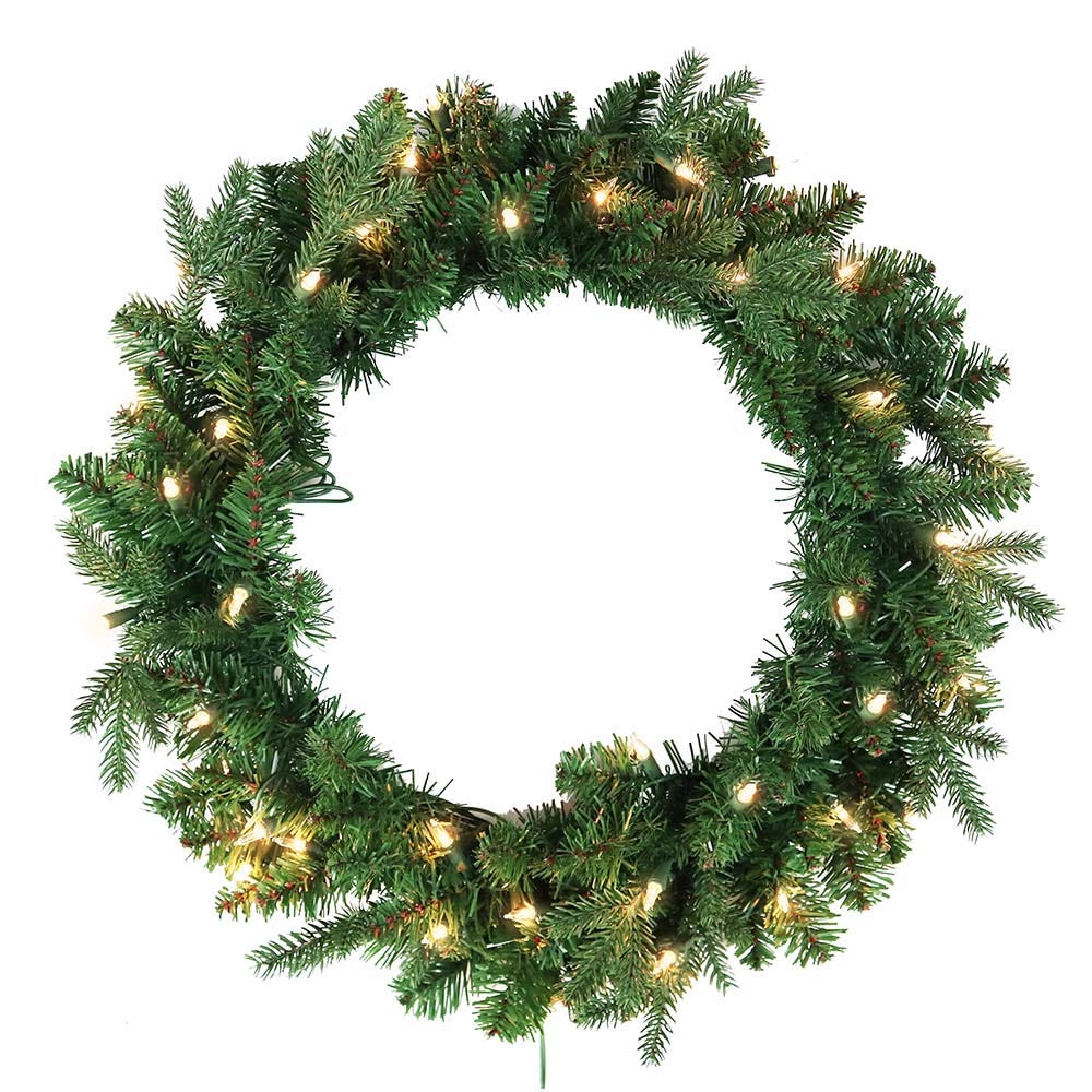 24" Pre-Lit Clear Jackson Pine Wreath | Kurt Adler