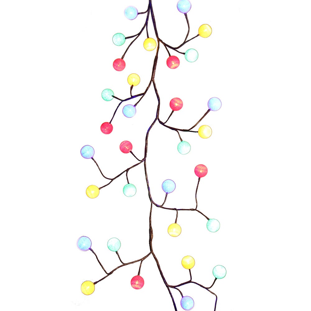 Kurt S. Adler Kurt Adler 6-Foot 48-Light LED Brown Cotton Ball Garland, Multi