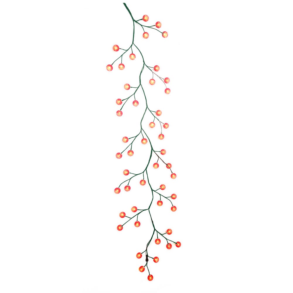 Kurt S. Adler Green Garland with 48 Red LED Ball Lights Ornament Set, 6-Foot