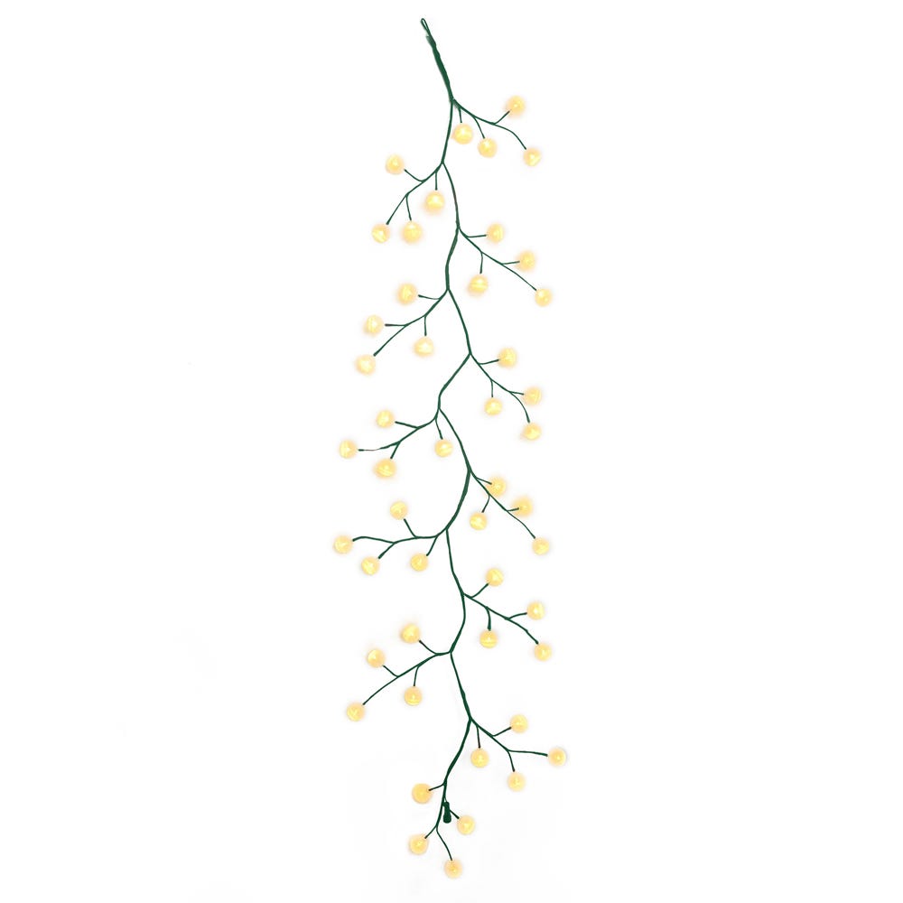 Kurt S. Adler 6-Foot Green Garland with 48 Warm White LED Lights and White Ball