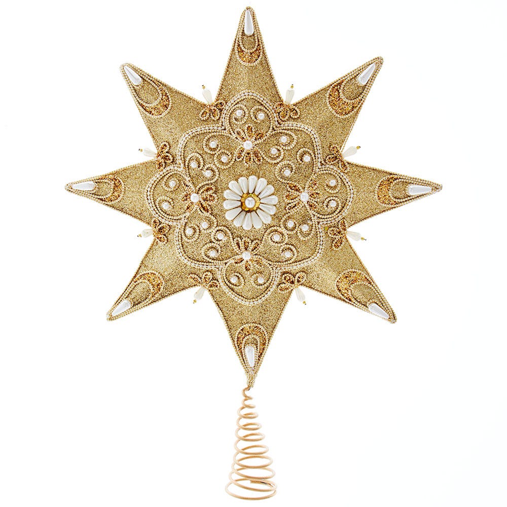 16-Inch 8-Point Pearl and Gold Shimmer Star Treetop