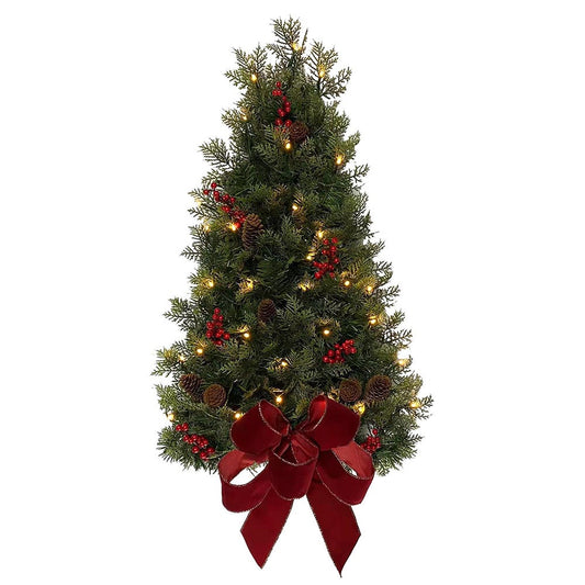 26" Battery-Operated Pre-Lit Wall Tree with Red Bow | Kurt Adler