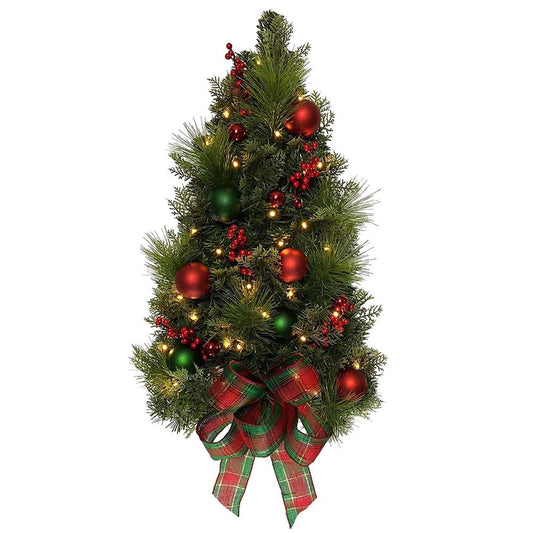 26" Battery-Operated Pre-Lit Red/Green Wall Tree with Bow | Kurt Adler